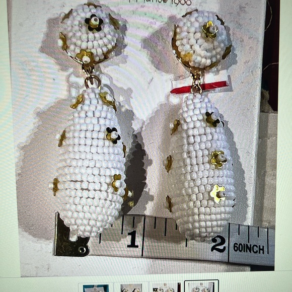 House o Harlow 1960 Beaded White & Gold Floral  Sequin Drop Earring Rare NIB - Picture 2 of 3